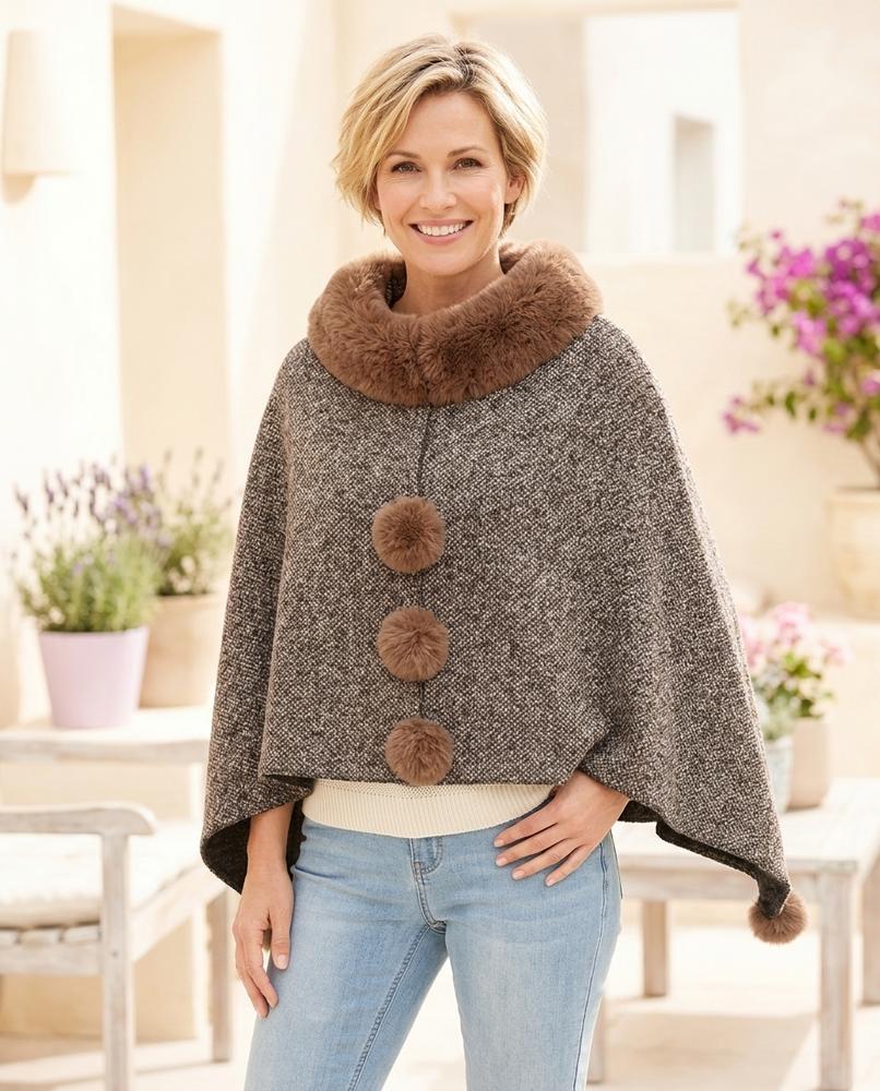 Marvis Mode - Danav | Asymmetrischer Pelzbesetzter Mantel Damen