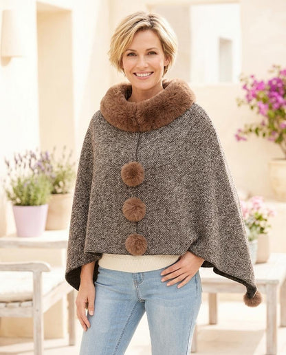 Marvis Mode - Danav | Asymmetrischer Pelzbesetzter Mantel Damen