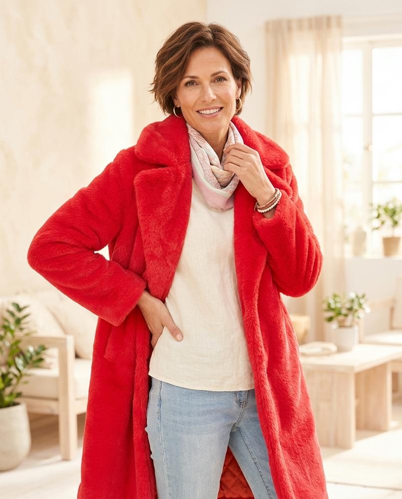 Marvis Mode - Larev | Gefütterter Plüschiger Mantel Damen