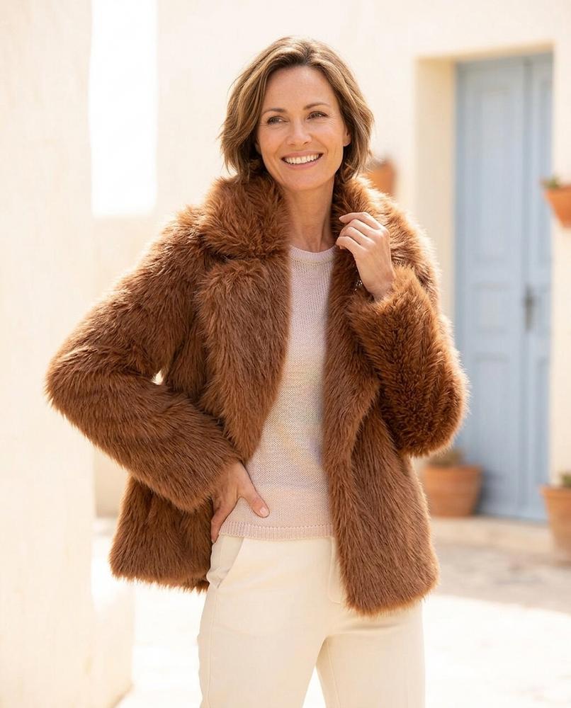 Marvis Mode - Vemer | Pelzähnlich Offen Jacke Damen
