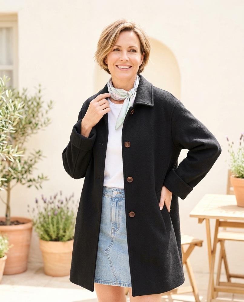 Marvis Mode - Lovel | Kragenloser Weit Geschnittener Mantel Damen