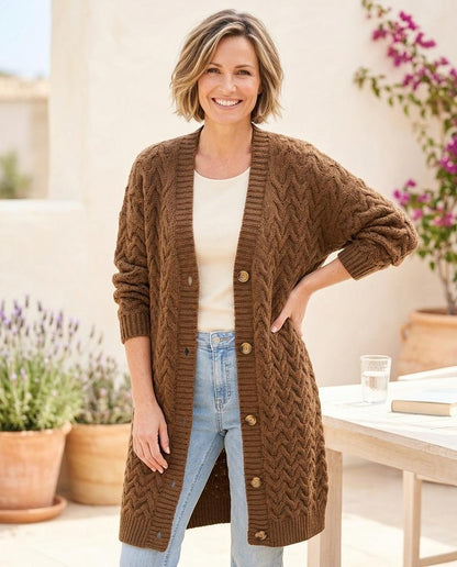 Marvis Mode - Rosan | Strukturiert Geknöpft Strickjacke Damen