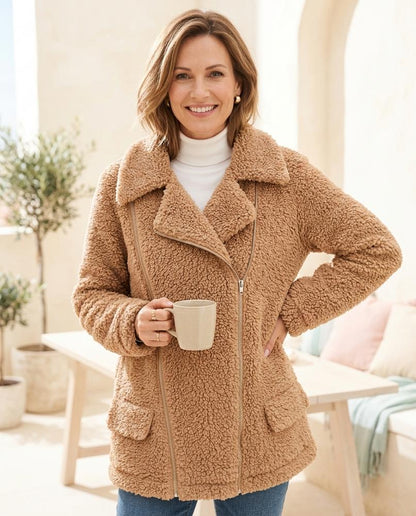 Marvis Mode - Varel | Plüschige Asymmetrische Jacke Damen