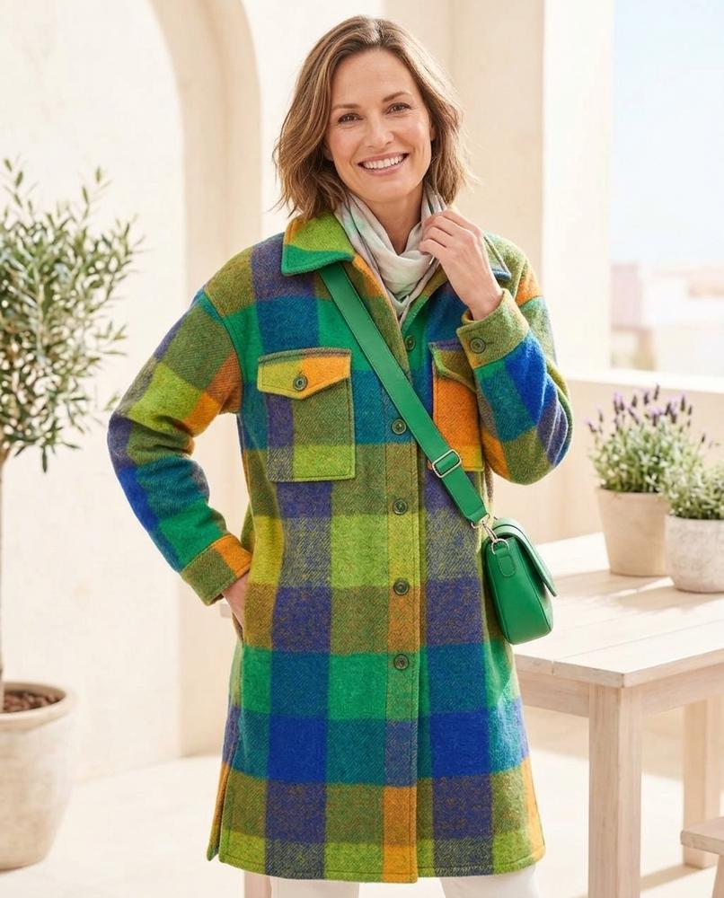 Marvis Mode - Nesan | Karierter Langärmeliger Mantel Damen