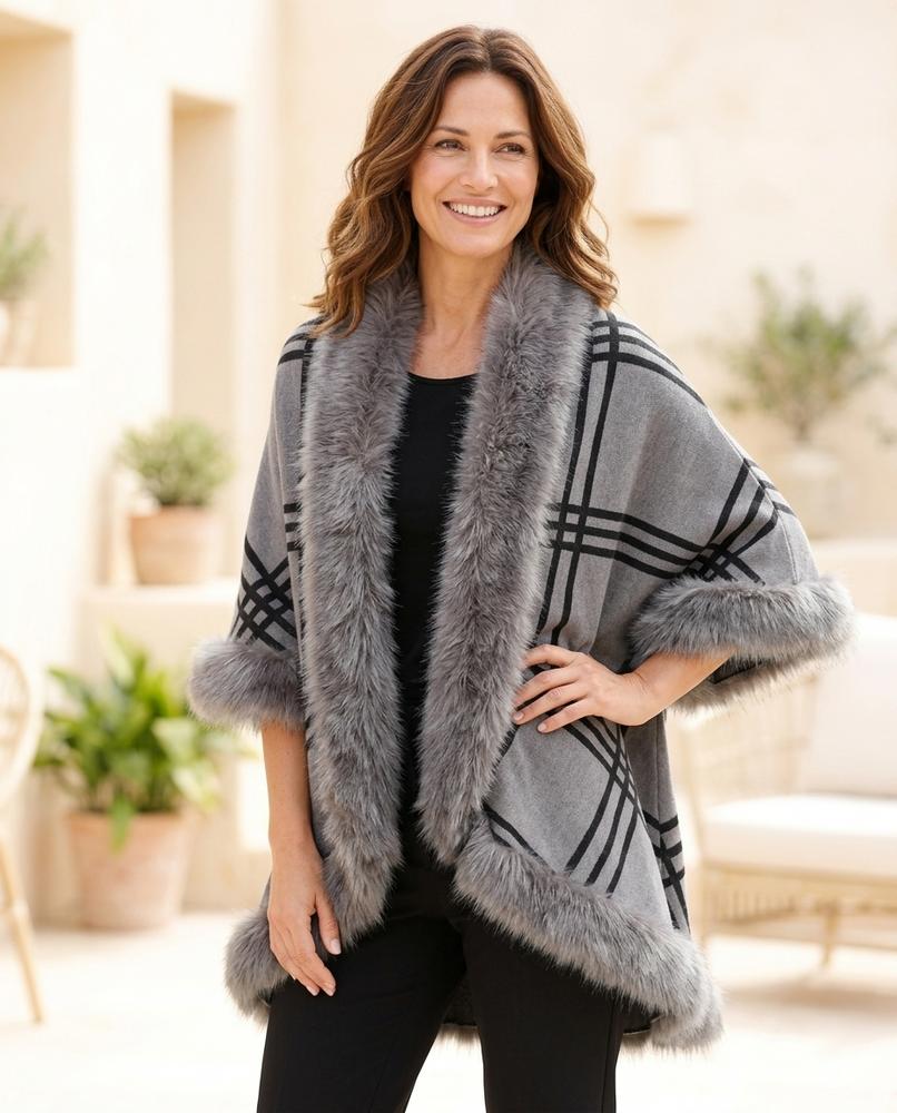 Marvis Mode - Lonal | Pelzbesetzter Cape-artiger Mantel Damen
