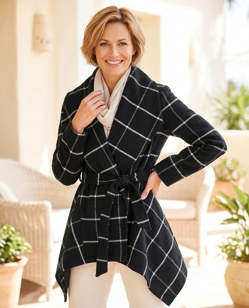 Marvis Mode - Vimel | Karierter Asymmetrischer Mantel Damen