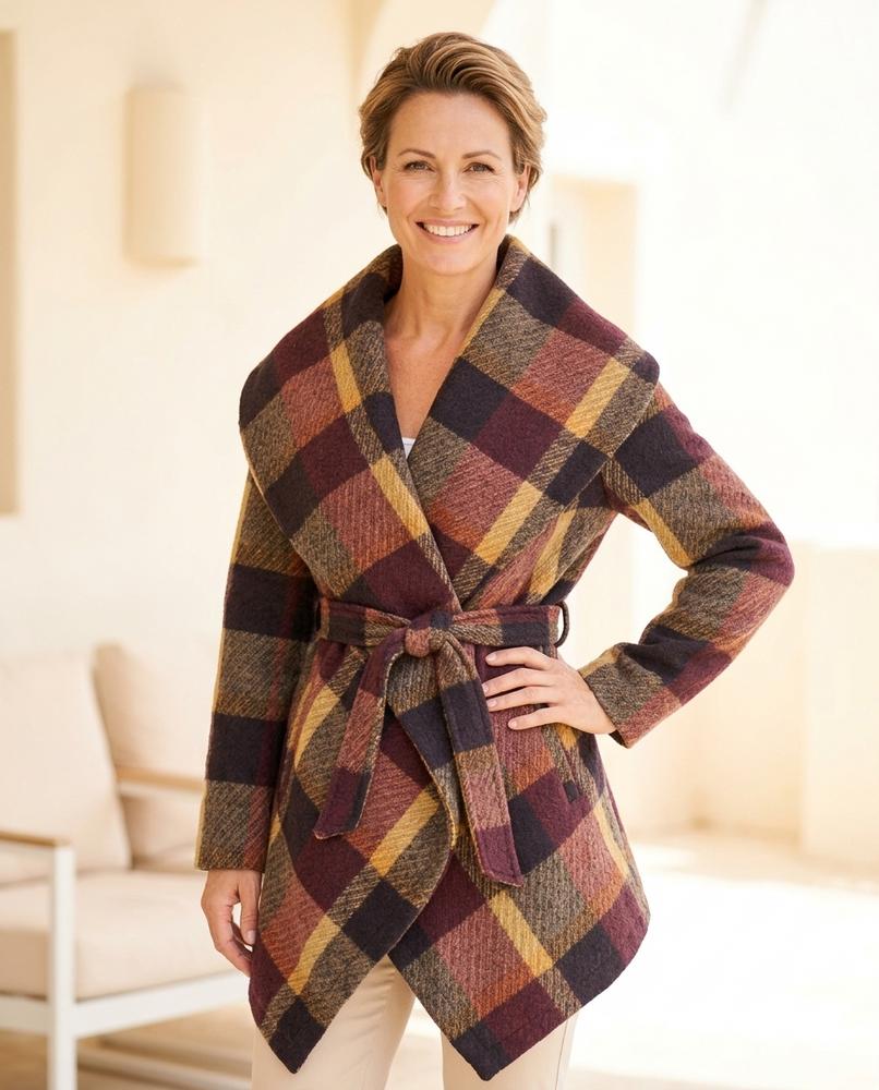 Marvis Mode - Vimel | Karierter Asymmetrischer Mantel Damen