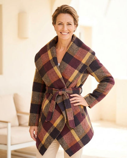 Marvis Mode - Vimel | Karierter Asymmetrischer Mantel Damen