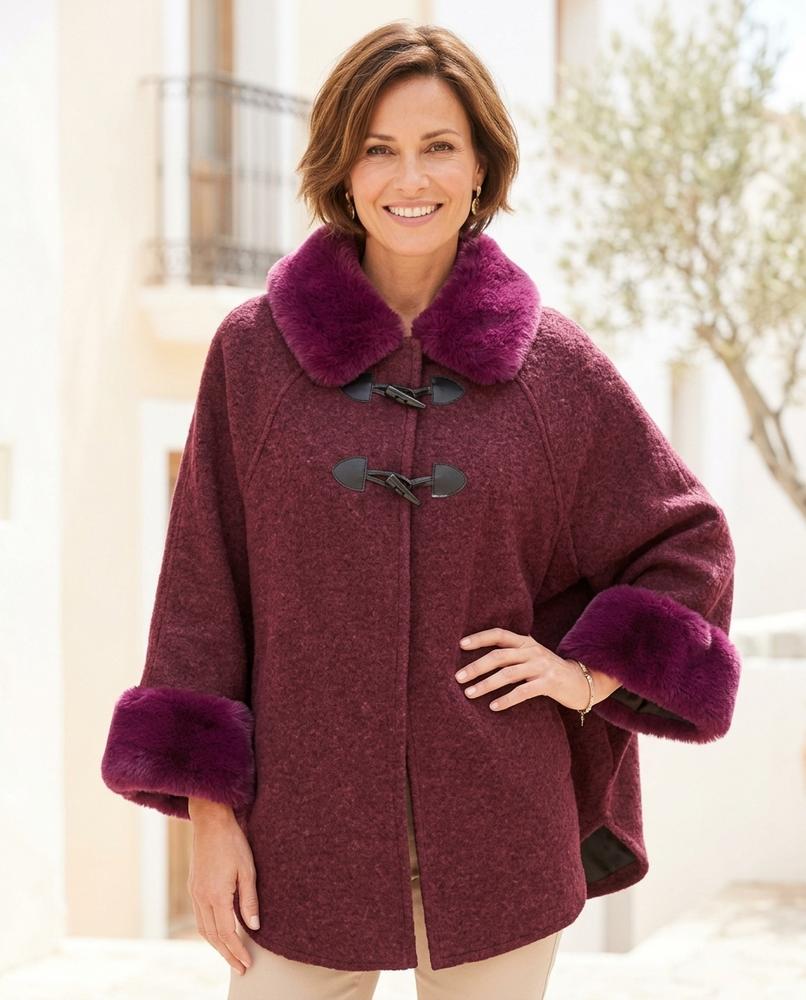 Marvis Mode - Selor | Ausgestellter Pelzbesetzter Mantel Damen