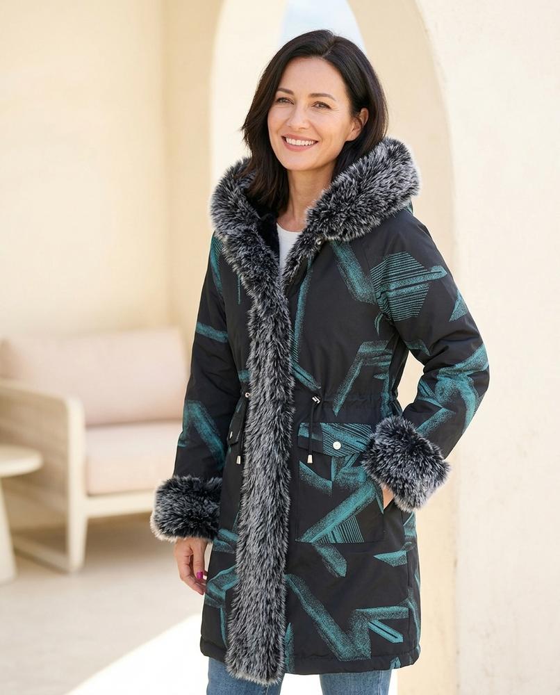 Marvis Mode - Nonal | Gefütterter Gemusterter Mantel Damen