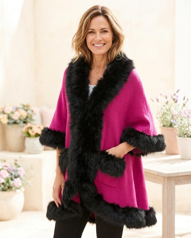 Marvis Mode - Eahor | Pelzbesetzter Offener Cardigan Damen