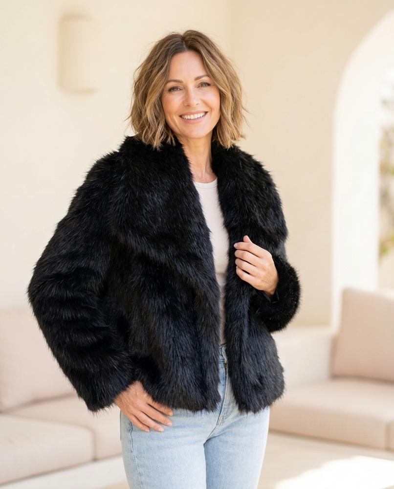 Marvis Mode - Lafed | Plüschig Verschlusslos Jacke Damen