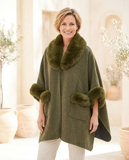 Marvis Mode - Eeror | Cape-artiger Pelzbesetzter Mantel Damen