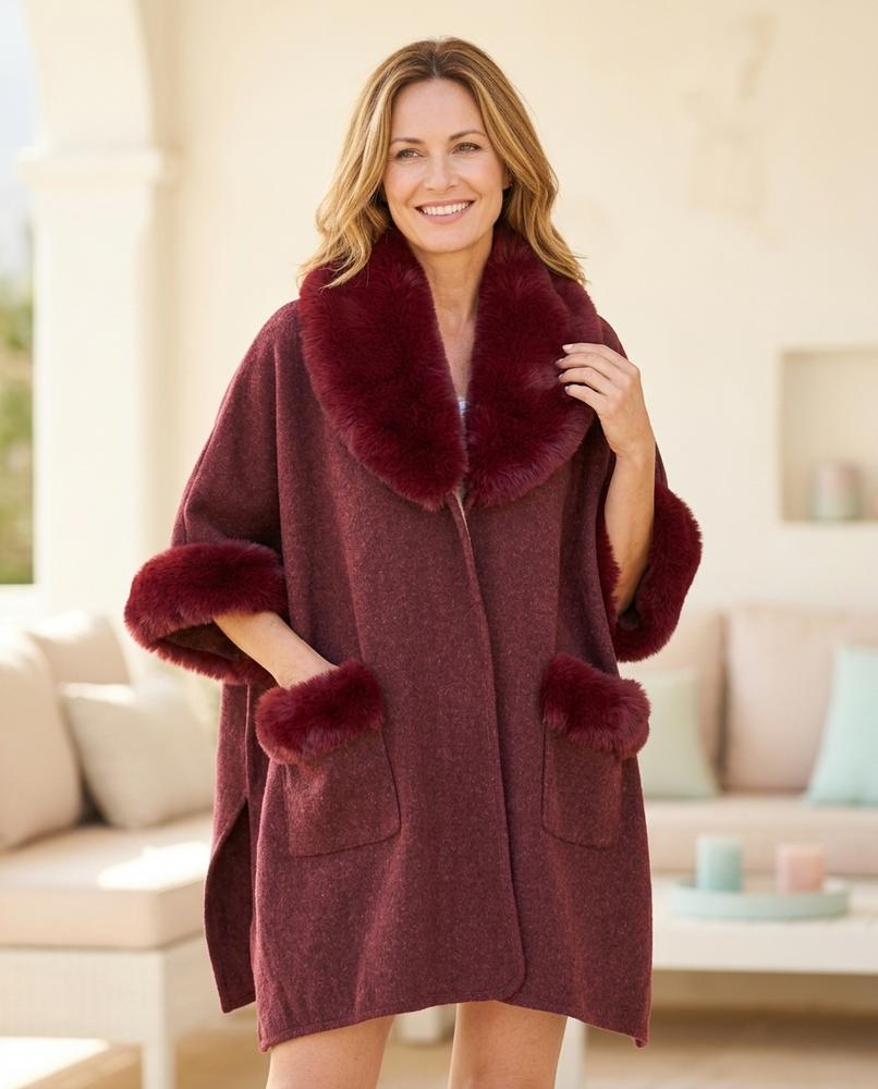 Marvis Mode - Eeror | Cape-artiger Pelzbesetzter Mantel Damen