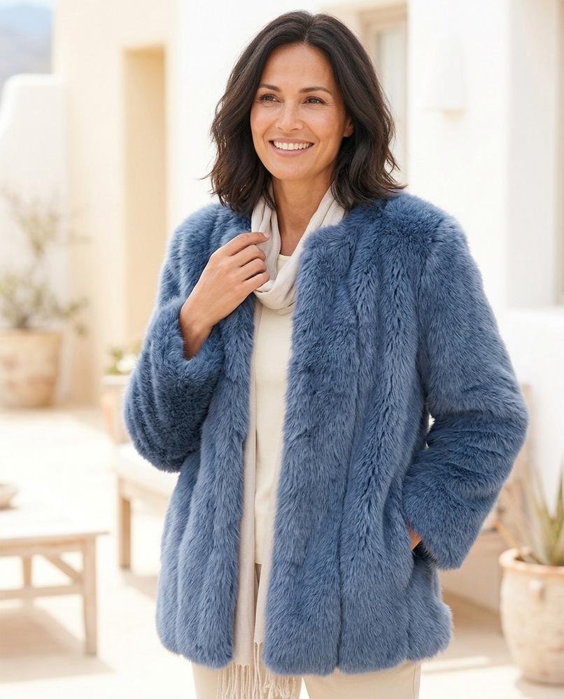 Marvis Mode - Lizal | Flauschig Kragenlos Mantel Damen