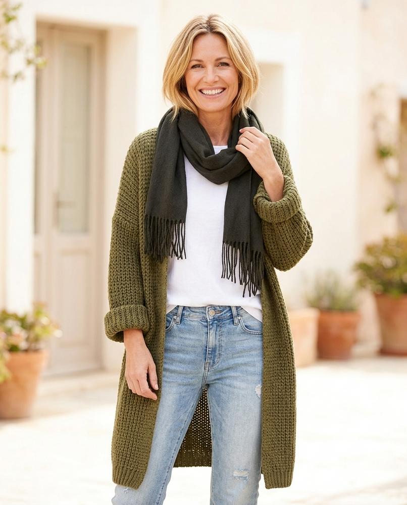Marvis Mode - Momen | Langgeschnittener Grobgestrickter Cardigan Damen