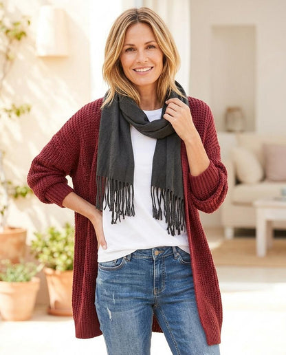 Marvis Mode - Momen | Langgeschnittener Grobgestrickter Cardigan Damen