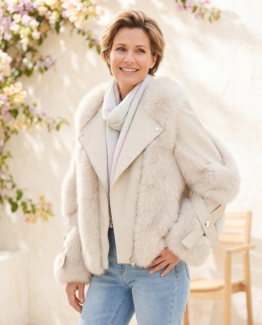 Marvis Mode - Aahet | Pelzbesetzt Asymmetrisch Jacke Damen