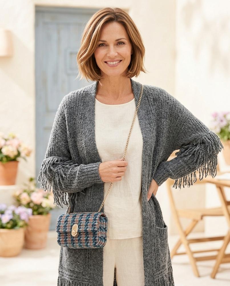 Marvis Mode - Memov | Langer Fransenbesetzter Cardigan Damen