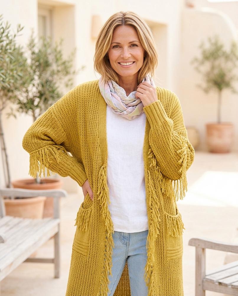 Marvis Mode - Memov | Langer Fransenbesetzter Cardigan Damen