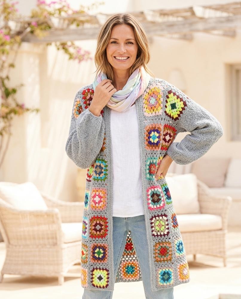 Marvis Mode - Linun | Mehrfarbiger Häkel Cardigan Damen