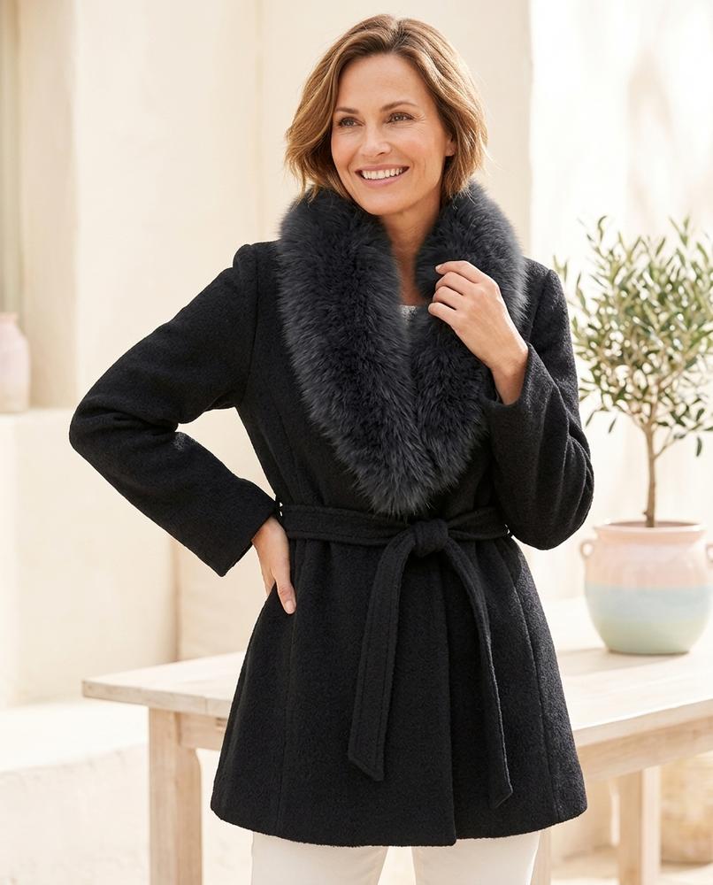 Marvis Mode - Tedad | Fellbesetzter Woll Mantel Damen