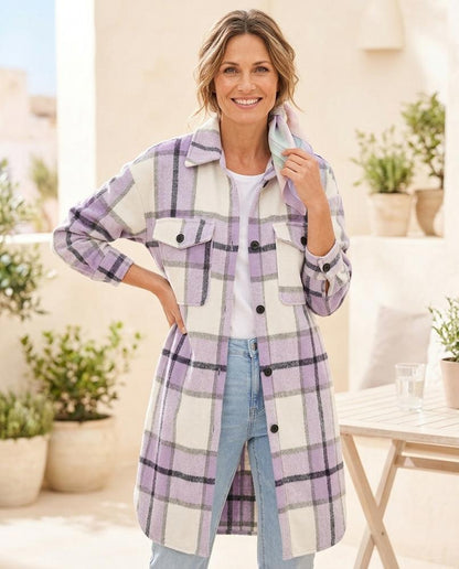Marvis Mode - Kubat | Karierter Langer Mantel Damen