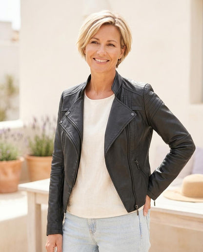 Marvis Mode - Nulun | Asymmetrisch Tailliert Lederjacke Damen