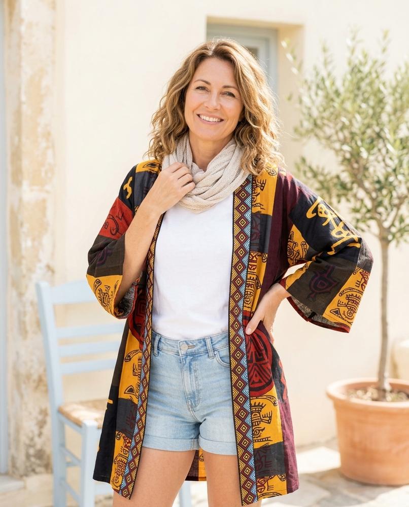 Marvis Mode - Auded | Gemusterter Offener Mantel Damen