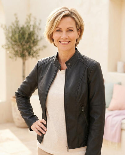 Marvis Mode - Nivat | Tailliert Gefüttert Lederjacke Damen