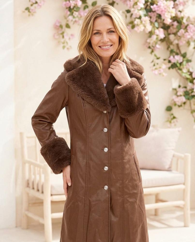 Marvis Mode - Aozor | Gefütterter Pelzbesetzter Ledermantel Damen