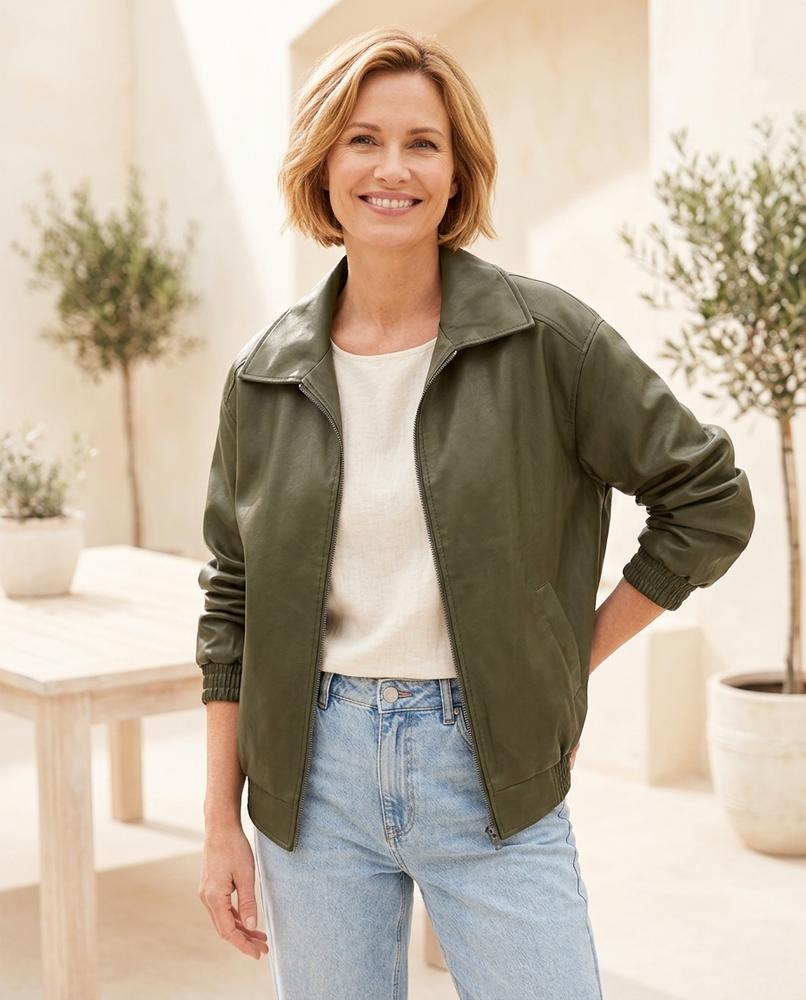 Marvis Mode - Renin | Weit Geschnittene Langärmlige Lederjacke Damen