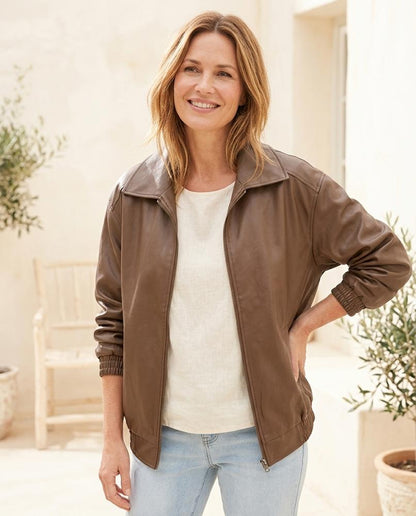 Marvis Mode - Renin | Weit Geschnittene Langärmlige Lederjacke Damen