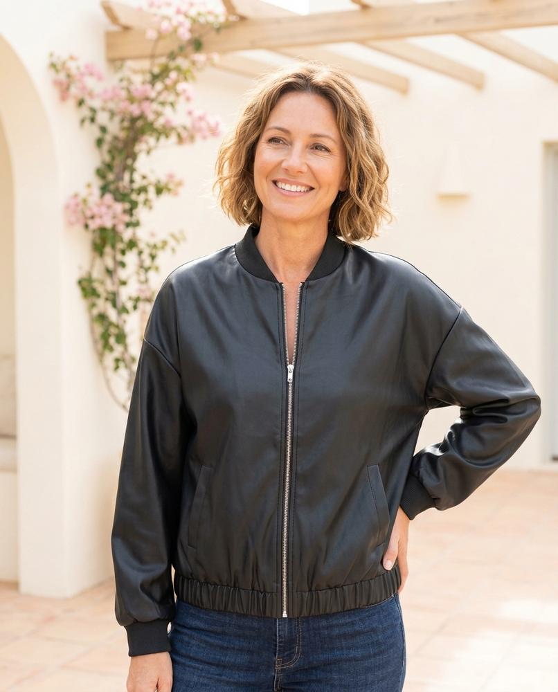 Marvis Mode - Muwur | Reißverschluss Kragenlose Lederjacke Damen