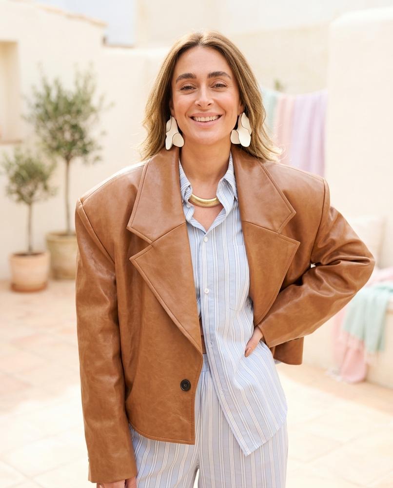 Marvis Mode - Talim | Einreihig Kastig Lederjacke Damen