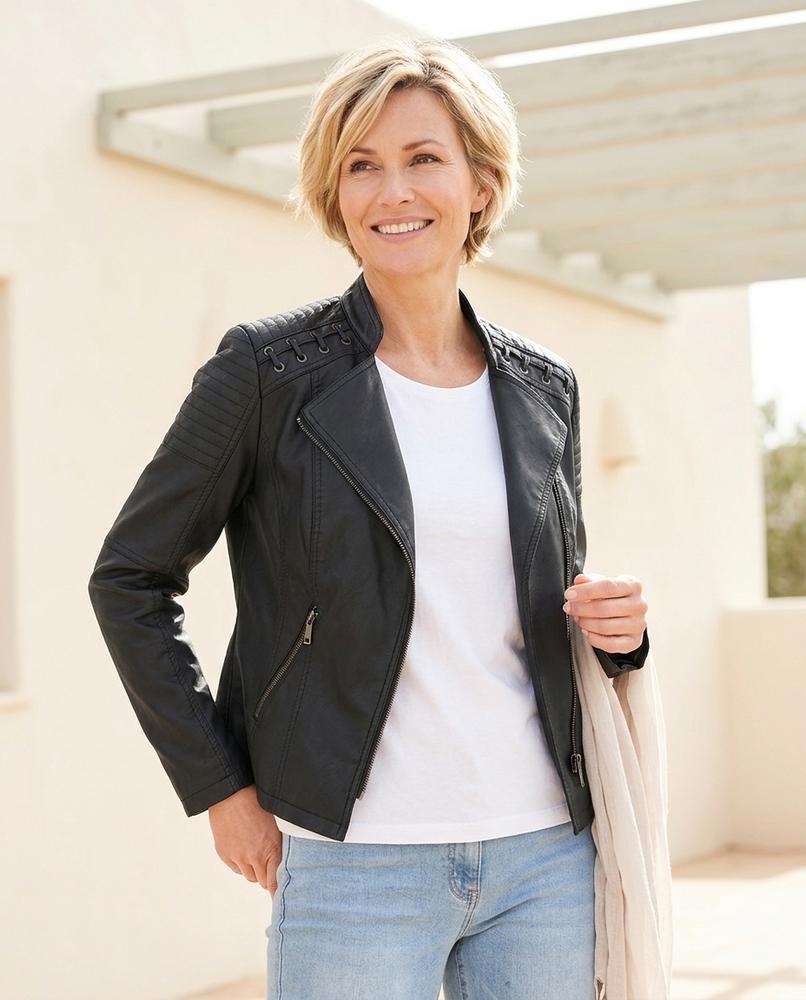 Marvis Mode - Nowen | Asymmetrisch Tailliert Lederjacke Damen