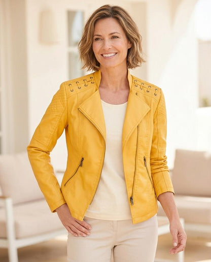 Marvis Mode - Nowen | Asymmetrisch Tailliert Lederjacke Damen