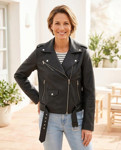 Marvis Mode - Mutin | Asymmetrisch Gegürtelt Lederjacke Unisex
