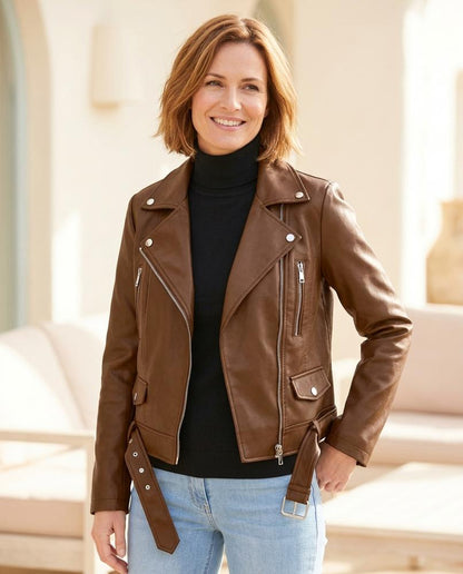 Marvis Mode - Movot | Tailliert Gegürtet Lederjacke Damen