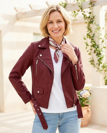 Marvis Mode - Movot | Tailliert Gegürtet Lederjacke Damen