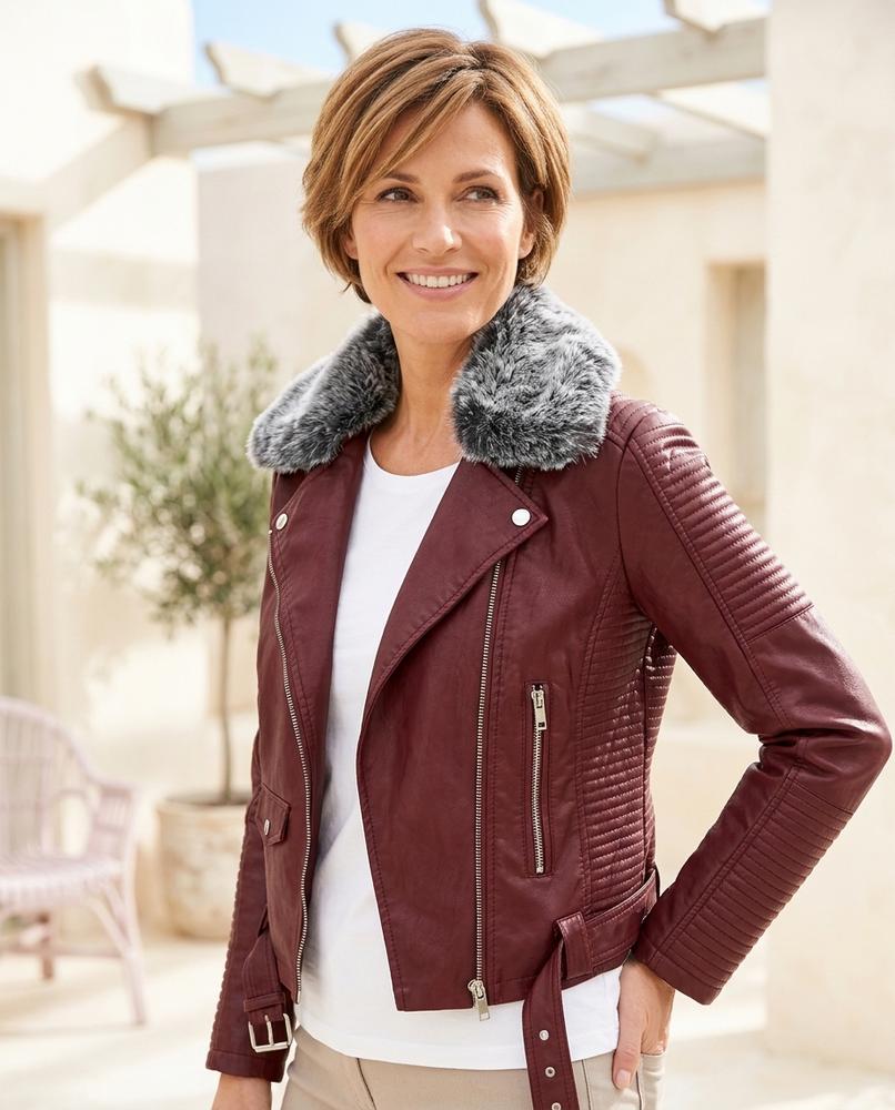 Marvis Mode - Dogam | Pelzbesetzt Asymmetrisch Lederjacke Damen