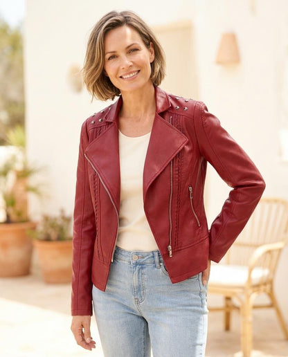 Marvis Mode - Yurem | Nietenbesetzt Tailliert Lederjacke Damen