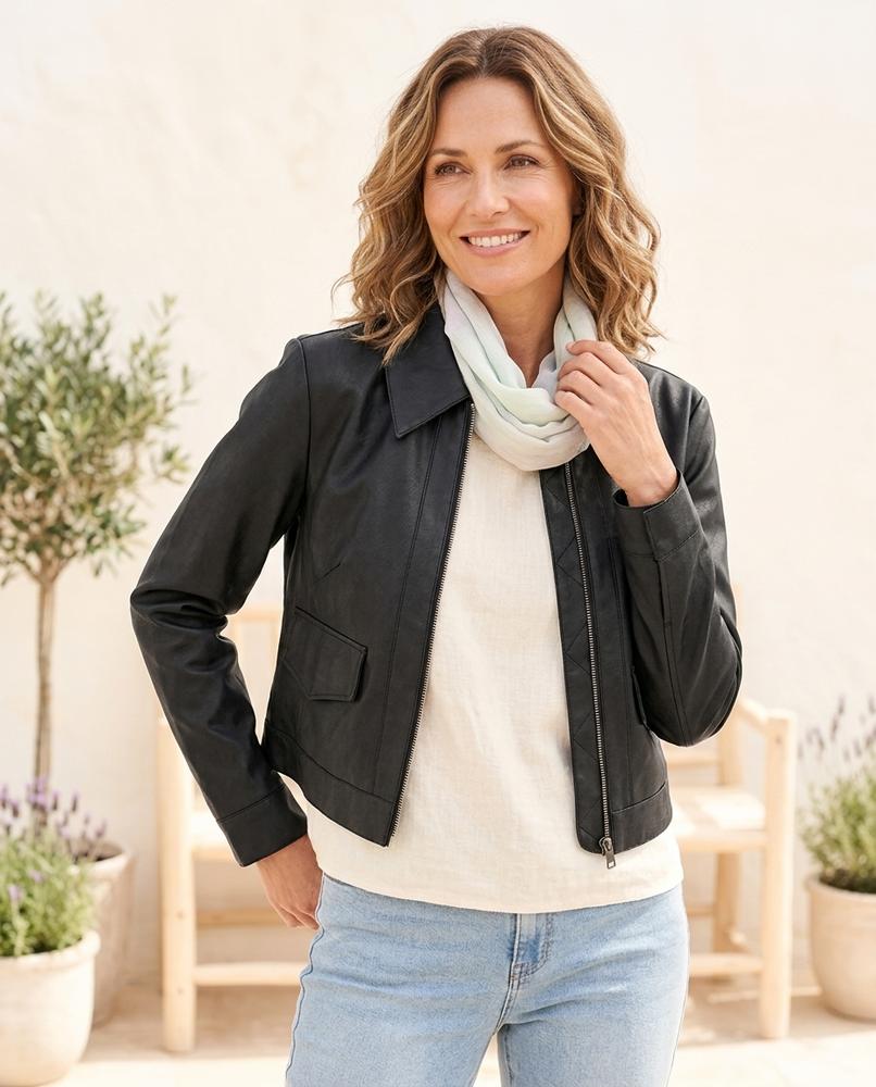 Marvis Mode - Cozor | Langärmlig Kurz Lederjacke Damen