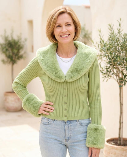 Marvis Mode - Sasem | Fellbesetzter Rippstrick Cardigan Damen