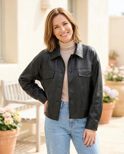 Marvis Mode - Kogin | Geknöpft Kragenbesetzt Lederjacke Damen