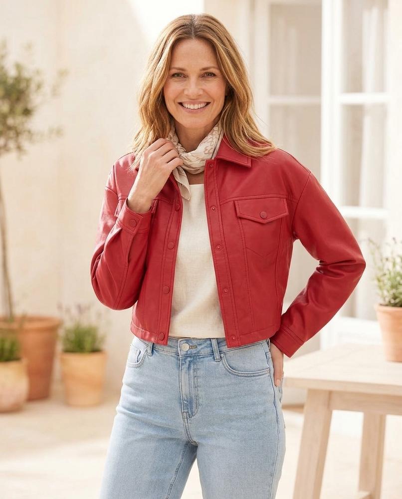 Marvis Mode - Tapun | Kurzgeschnittene Geknöpfte Lederjacke Damen