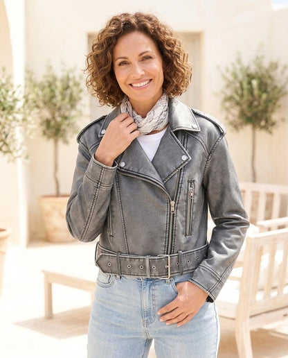 Marvis Mode - Cisin | Kurzgeschnittene Gegürtelte Lederjacke Damen