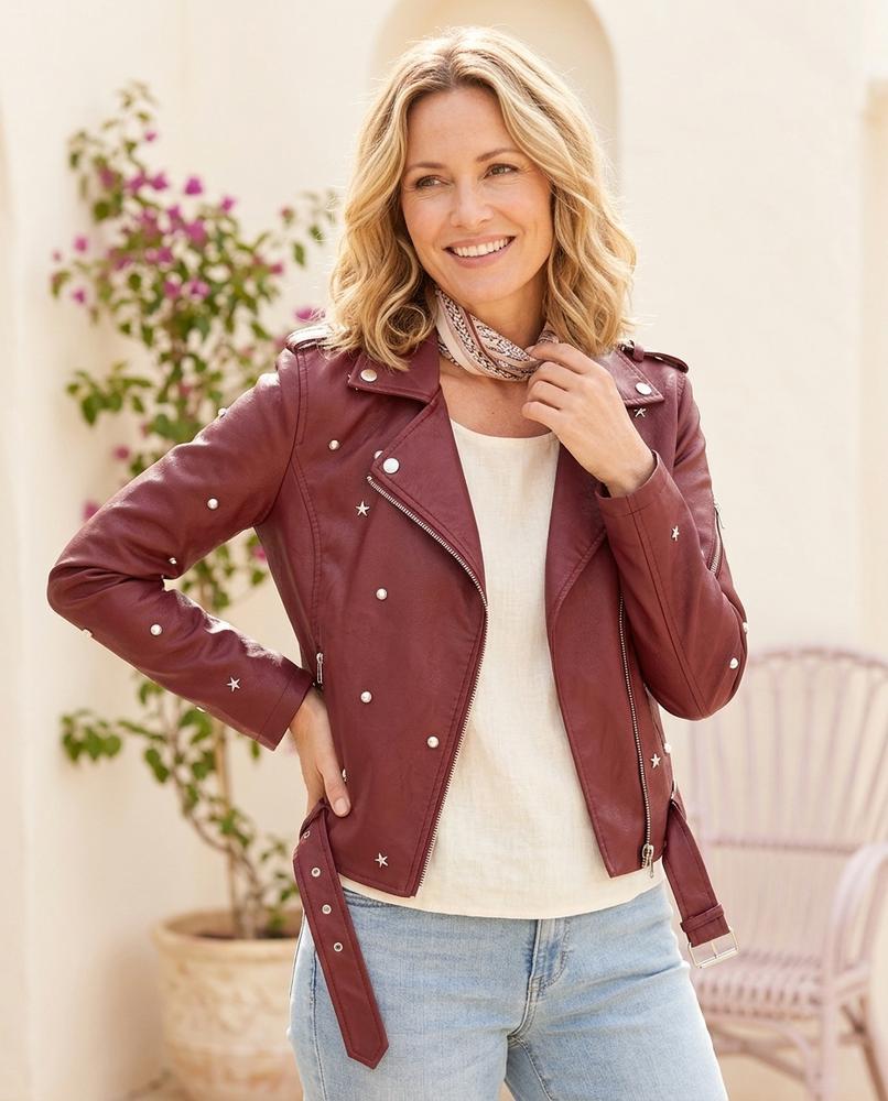Marvis Mode - Serat | Nietenbesetzt Asymmetrisch Lederjacke Damen
