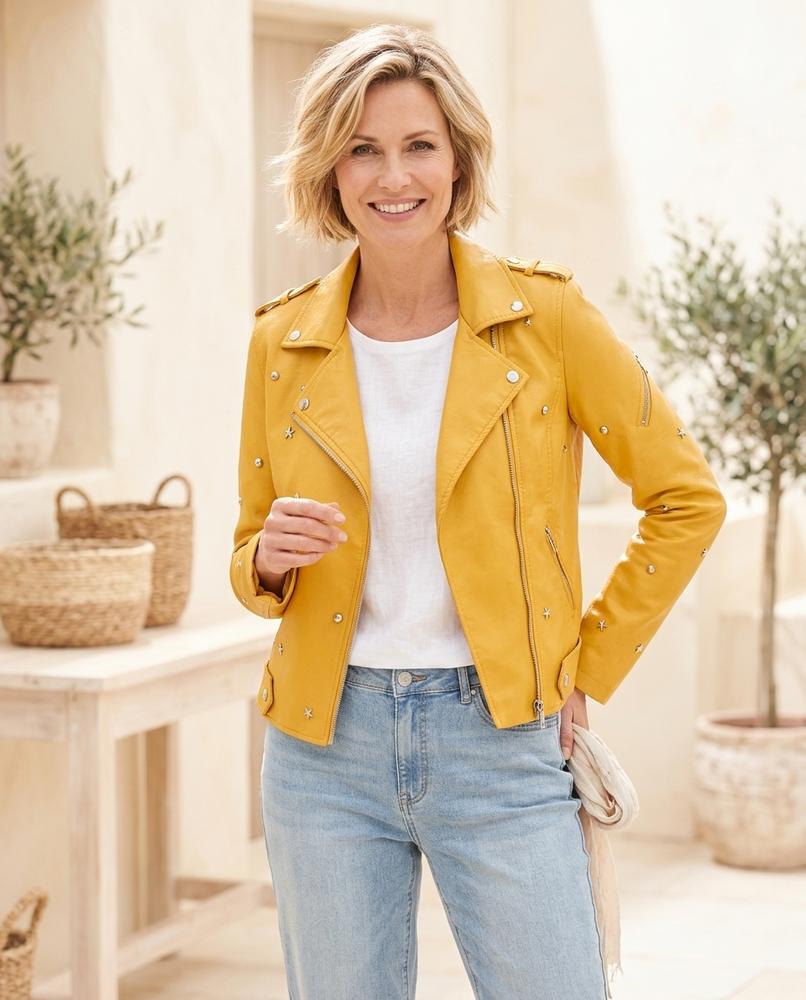 Marvis Mode - Serat | Nietenbesetzt Asymmetrisch Lederjacke Damen