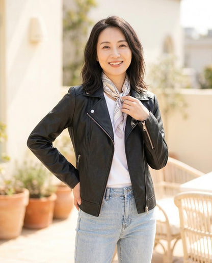 Marvis Mode - Auked | Tailliert Reißverschluss Lederjacke Damen